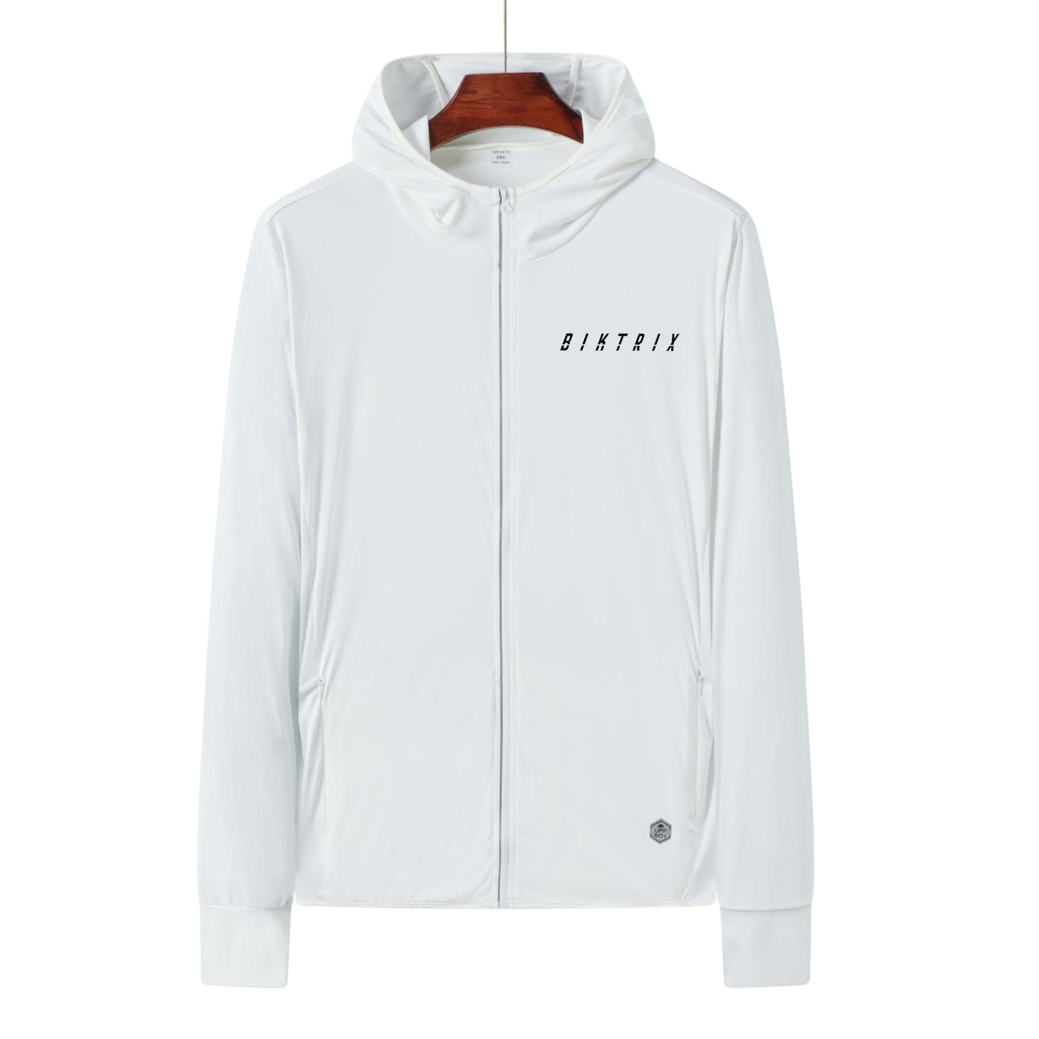 White hoodie with 'BIATRIX' branding on a white background